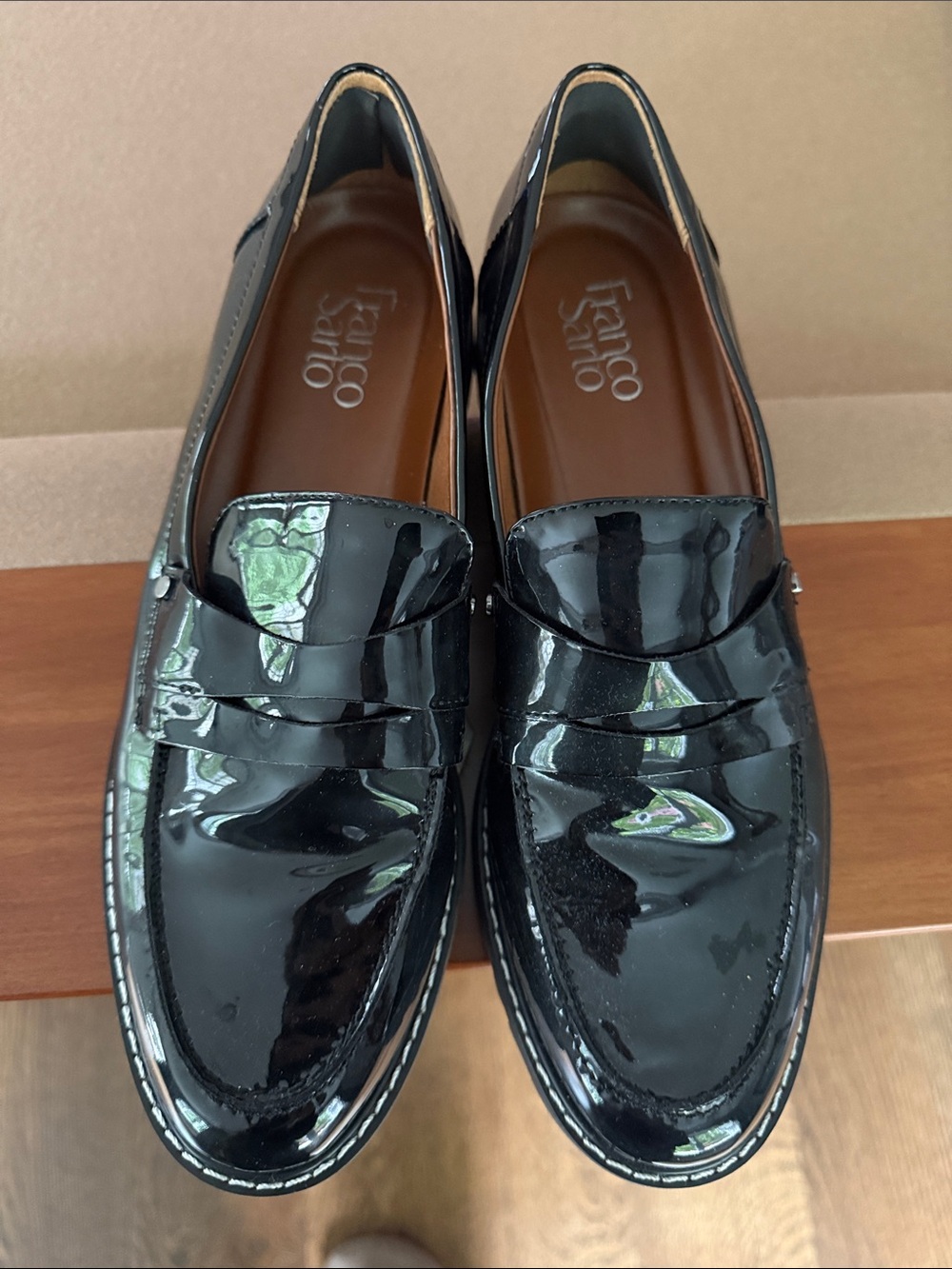Franco Sarto Black Patent Leather Penny Loafers
